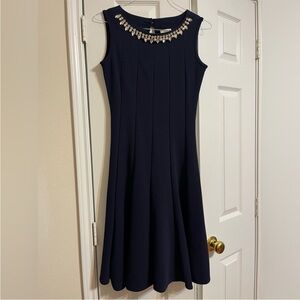 Haani Navy Midi Dress with Embellished Neckline